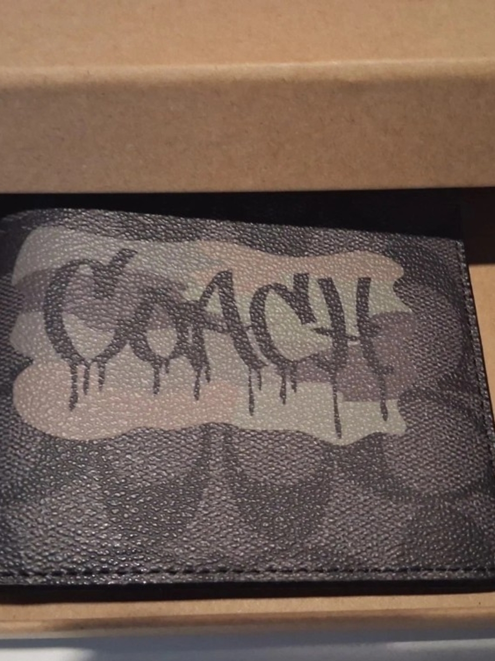Coach Men’s Black Graffiti Leather Card Holder Traditional Jacquard C